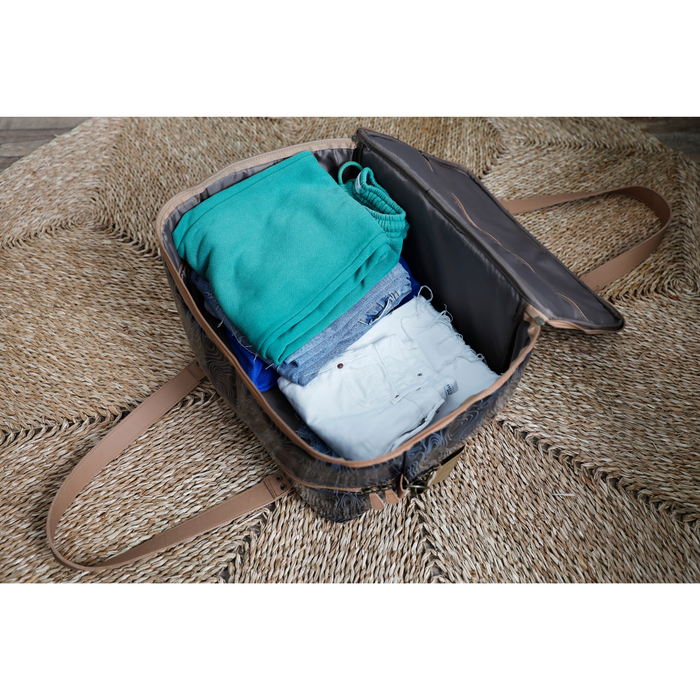 Overnight Bag with Leather Handles - Pink Daisy