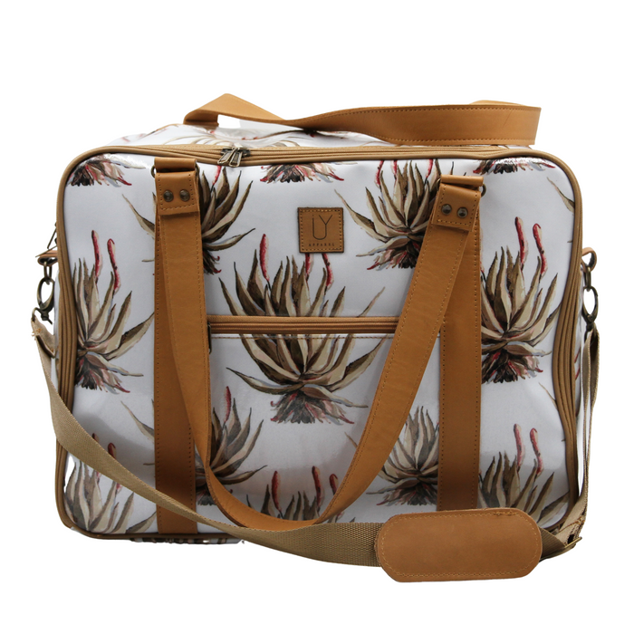 Overnight Bag with Leather Handles - White Aloe
