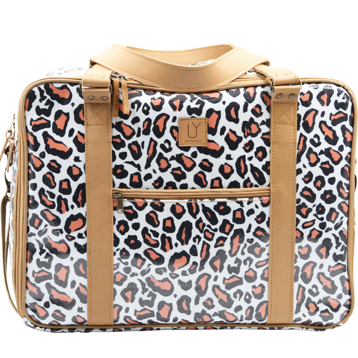 Overnight Bag with Leather Handles - Leopard Coral
