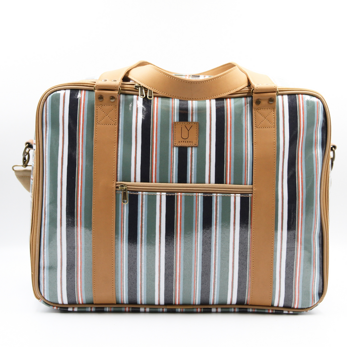 Overnight Bag with Leather Handles - Navy Stripe