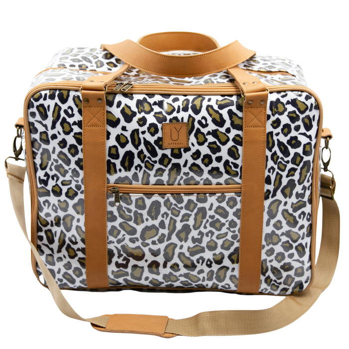 Overnight Bag with Leather Handles - Leopard Khaki