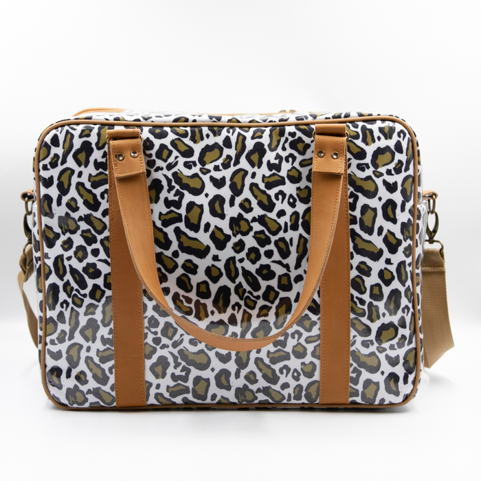 Overnight Bag with Leather Handles - Leopard Khaki