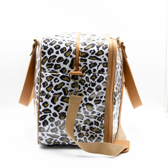 Overnight Bag with Leather Handles - Leopard Khaki