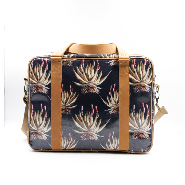 Overnight Bag with Leather Handles - Navy Aloe