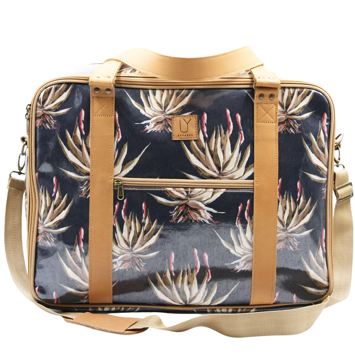 Overnight Bag with Leather Handles - Navy Aloe