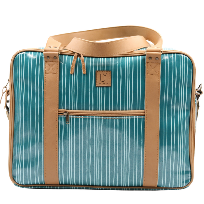 Overnight Bag with Leather Handles - Stripe Green