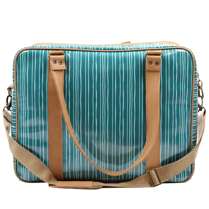 Overnight Bag with Leather Handles - Stripe Green