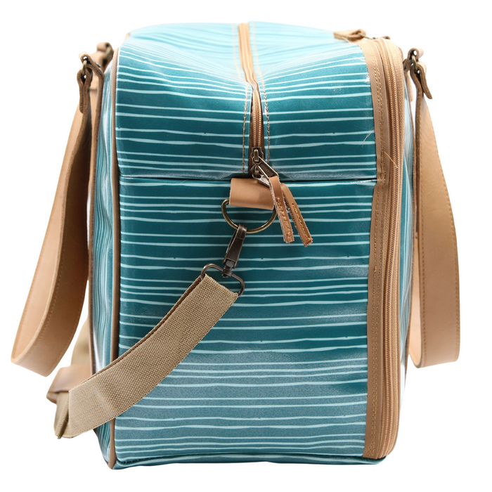 Overnight Bag with Leather Handles - Stripe Green