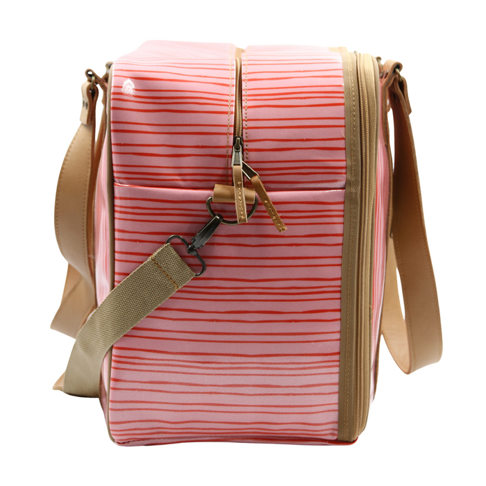 Overnight Bag with Leather Handles - Stripe Pink