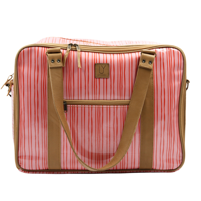 Overnight Bag with Leather Handles - Stripe Pink